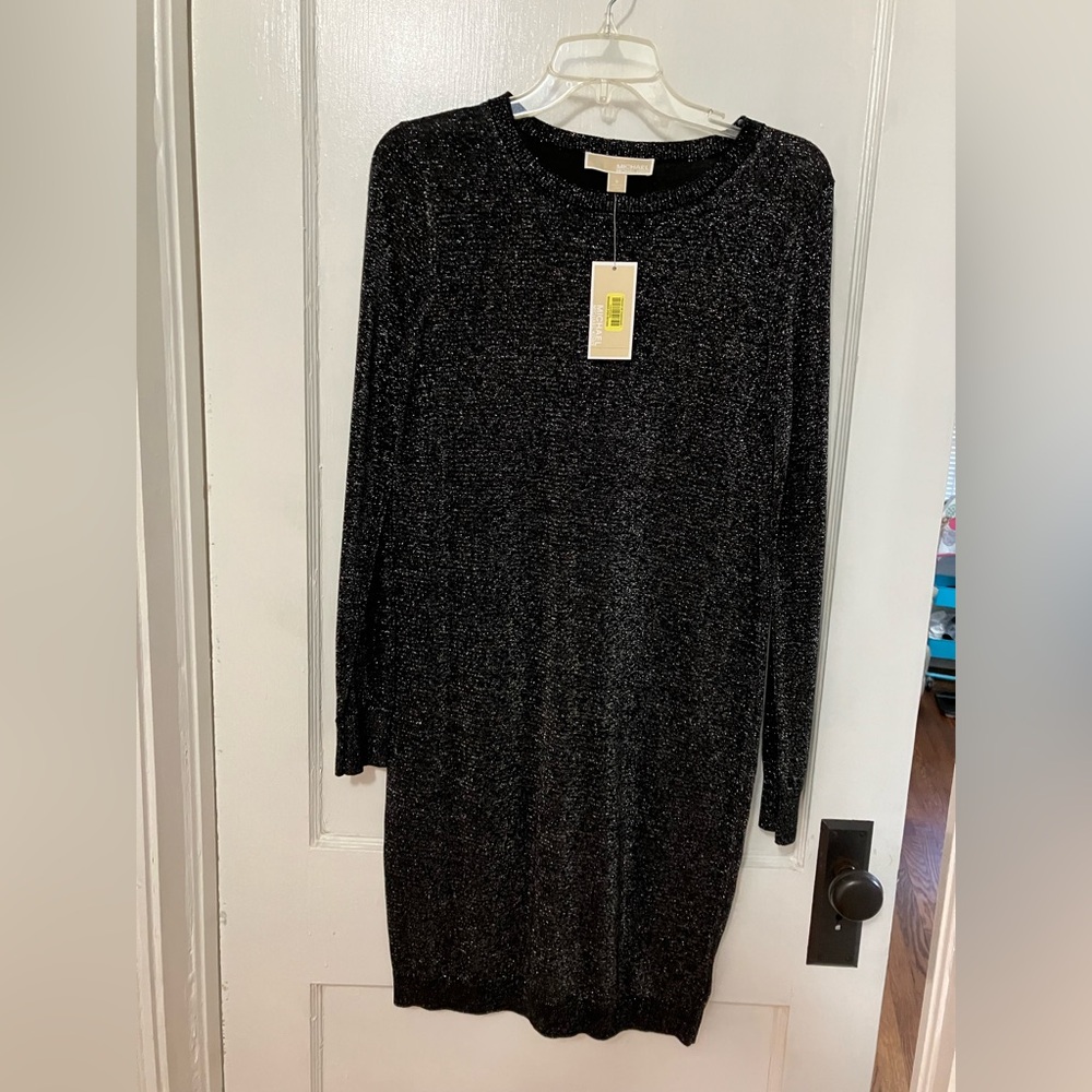 NWT Michael Kors Women's Black Metallic Sweater Party Dress Size Small